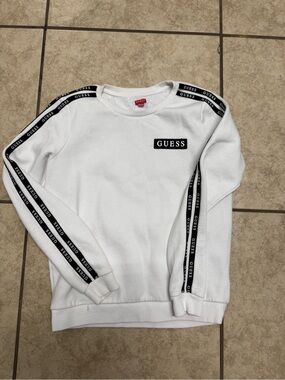 Guess White Pullover Sweatshirt with Black Logo Tape